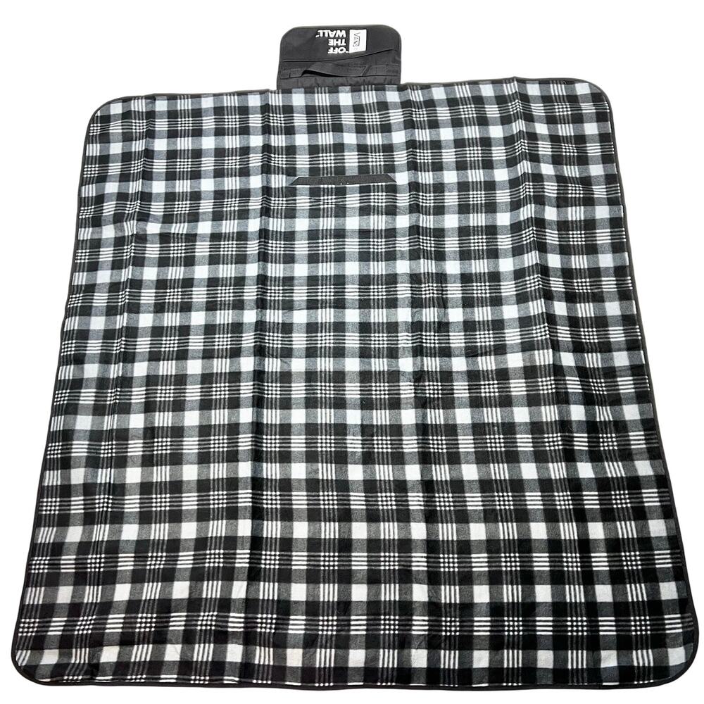 Vans Foldable Picnic Blanket Black and White Plaid 50x50" Vinyl Back New